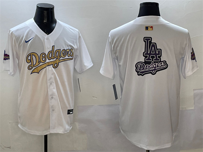 Men's Los Angeles Dodgers Team Big Logo White 2025 Gold Collection Limited Stitched Baseball Jersey 004 Men's Los Angeles Dodgers Team Big Logo White 2025 Gold Collection Limited Stitched Baseball Jersey 004